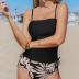 CUPSHE Women's Tankini Sets Two Piece Swimsuit High Waisted Square Neck Ruched Drawstring Adjustable Straps