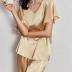 Ekouaer Silk Pajamas Satin 2 Piece Short Sleeve Top and Long Pants Pj Sets Silky Sleepwear Loungewear Khaki Large