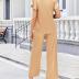 Ekouaer Silk Pajamas Satin 2 Piece Short Sleeve Top and Long Pants Pj Sets Silky Sleepwear Loungewear Khaki Large