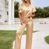 Ekouaer Silk Pajamas Satin 2 Piece Short Sleeve Top and Long Pants Pj Sets Silky Sleepwear Loungewear Khaki Large