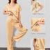 Ekouaer Silk Pajamas Satin 2 Piece Short Sleeve Top and Long Pants Pj Sets Silky Sleepwear Loungewear Khaki Large