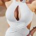 CUPSHE Women's One Piece Swimsuit High Neck Cutout Ribbed Texture Back Hook Hollow Wrapped