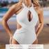 CUPSHE Women's One Piece Swimsuit High Neck Cutout Ribbed Texture Back Hook Hollow Wrapped
