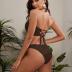ZAFUL Women's Halter Bandeau Bikini Beaded Tie Back String Bikini Set Push Up Two Piece Swimsuit Bathing Suits
