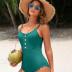 Charmo Womens One Piece Swimsuits Ribbed Bathing Suits Scallop Trim Swimsuits Button Details Swimming Suit