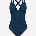 CUPSHE Women's Tankini Set Two Piece Swimsuit Mid Rise V Neck Crisscross Adjustable Straps Cutout Ruched