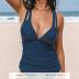 CUPSHE Women's Tankini Set Two Piece Swimsuit Mid Rise V Neck Crisscross Adjustable Straps Cutout Ruched