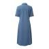 Womens Summer Jean Dresses Collared Roll-Up Short Sleeve Maxi Dress Button Down Casual Denim Shirt Dress with Pockets