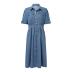 Womens Summer Jean Dresses Collared Roll-Up Short Sleeve Maxi Dress Button Down Casual Denim Shirt Dress with Pockets