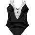 SUUKSESS Women Sexy Lace V Neck One Piece Swimsuit Tummy Control Bathing Suit