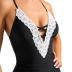 SUUKSESS Women Sexy Lace V Neck One Piece Swimsuit Tummy Control Bathing Suit