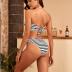 ZAFUL Women's 2 Piece Bandeau Swimsuit Striped Strapless Bandeau High Cut Bikini Set Bathing Suit