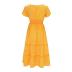 Women 2024 Casual Maxi Dress Casual Square Neck Ruffle Smocked Boho Flowy Dress Short Sleeve Floral Print Sundresses