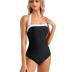 SUUKSESS Women Sexy Tummy Control One Piece Swimsuit Halter Retro Bathing Suit