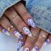Almond Press on Nails Short Fake Nails Blue Flower Totem Pattern Almond Nails Press on Acrylic Full Cover Summer Glue on Nails Sweet Cool False Nails Stick on Nails for Women Gel Fake Nails Kit 24PCS