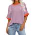 Oversized Tshirts for Women Summer 3/4 Length Sleeve Tops Casual Striped Crew Neck Tee Fashion Loose Clothes 2024