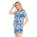 Womens Silk Satin Pajamas Set Sharks with Sunglasses Womens Short Sleeve Shorts Set 2 Piece Sleepwear Lounge Set S-XXL