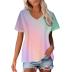Women's Short Sleeve T Shirts Hollow Out Eyelet Gradient Basic V Neck Loose Fit Summer Blouse 2024 Dressy Casual Tunic Tops