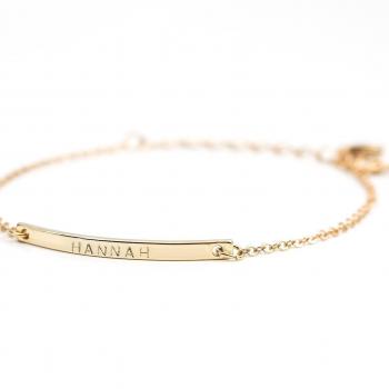 16K Gold Your Name Bar Bracelet - Personalized gift Gold Plated bar Delicate Hand Stamp Best bridesmaid Wedding Graduation Gift