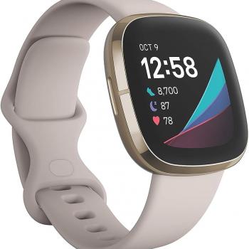 Fitbit Sense Advanced Smartwatch with Tools for Heart Health, Stress Management & Skin Temperature Trends, White/Gold, One Size (S & L Bands Included)