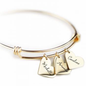 MignonandMignon Personalized Heart Bracelets for Women Handmade Custom Engraved Name Bangle - ABR-MH