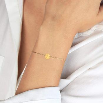 Personalized Initial Bracelet, 18K Gold Plated Stainless Steel Letter Bracelet Dainty Coin Charm Bracelet Delicate Disc Name Bracelet for Women Girls