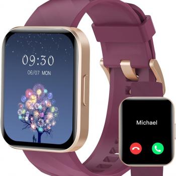 RUIMEN Smart Watches for Women Men (Answer/Make Calls) Compatible with iPhone/Android Phones, 1.85" HD Screen Fitness Tracker Heart Rate Monitor 100+ Sports Tracker Watch Waterproof (Purple)