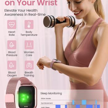 Smart Watches for Women,Fitness Tracker Smartwatch for Android Phones/iPhone Compatible,1.85" Womens Watch with Blood Pressure Monitor,Calls and Messages/Heart Rate/Sleep/Female Cycle(3 Watch Bands)