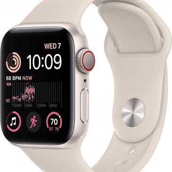 Apple Watch SE (2nd Gen) (GPS + Cellular, 40mm) - Starlight Aluminum Case with Starlight Sport Band, M/L (Renewed)