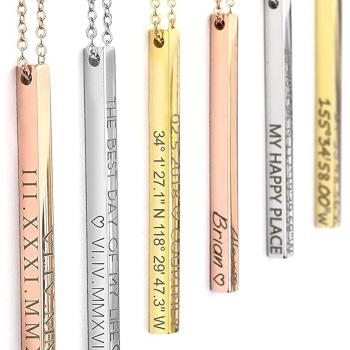 Personalized Coordinates Necklaces for Women Mothers Day Gifts for Her Custom Engraved Bar Jewelry with Kids Names - 4SBN