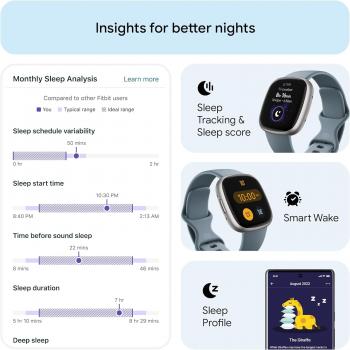 Fitbit Versa 4 Fitness Smartwatch with Daily Readiness, GPS, 24/7 Heart Rate, 40+ Exercise Modes, Sleep Tracking and more, Waterfall Blue/Platinum, One Size (S & L Bands Included)
