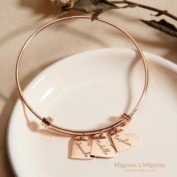 MignonandMignon Personalized Heart Bracelets for Women Handmade Custom Engraved Name Bangle - ABR-MH