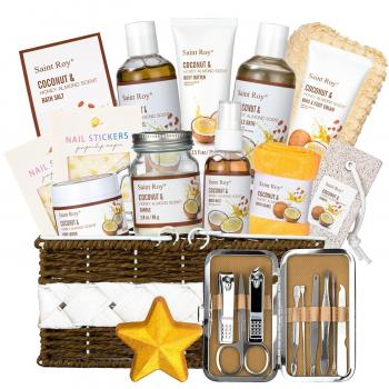 Fathers Day gift Basket for Women, Shower Bath Kit, Personal Care Gift Set, Coconut & Honey Almond Beauty, Home Bath Pampering Large Size Luxury Bath and Body Home Spa Kit, Mother's Day Gifts for Mom