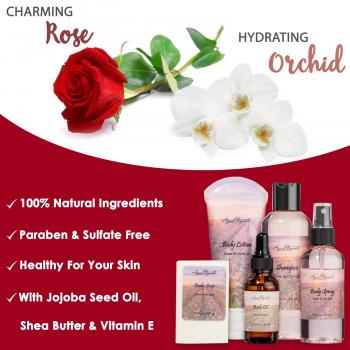 Bath Spa Gift Sets - Luxury Basket With Rose Oil & Orchid - Spa Kit Includes Wash, Bubble Bath, Lotion, Bath Salts, Body Scrub, Body Spray, Shower Puff, Bathbombs, Soap and Towel