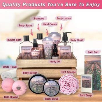 Bath Spa Gift Sets - Luxury Basket With Rose Oil & Orchid - Spa Kit Includes Wash, Bubble Bath, Lotion, Bath Salts, Body Scrub, Body Spray, Shower Puff, Bathbombs, Soap and Towel