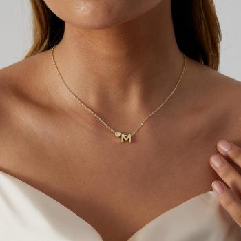 Dainty Initial Necklaces for Women 14K Gold Plated Heart Letter Necklace Personalized Initial Heart Pendant Necklace Tiny Letter Name Necklaces Gift for Teen Girls