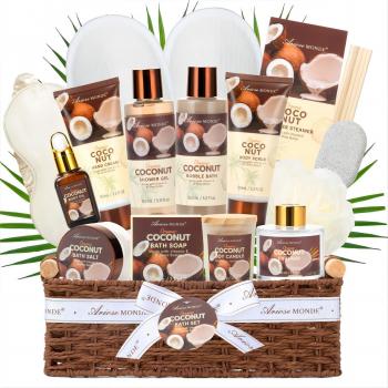 Spa Gift Baskets for Women, Coconut XL Bath Gift Set 17Pcs with Shower Gel, Bubble Bath, Hand Cream, Bath Salt, Essential Oil, Luxury Bath and Body Spa Kit for Mother's Day