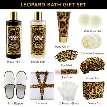 Fathers Day Gifts, At-Home Spa Kit with Honey Almond Scent, 17Pcs Relaxing Bath Gift Set with Vit E Rich Bath Essentials, Bubble Bath, Shower Steamer, Hand Cream, Lip Balm, Bath Robe, Slippers & More