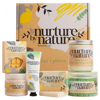 Nurture by Nature RELAX & UPLIFT Pamper Spa Kit - Mothers Day Gift - Spa Gift Baskets for Women, Organic Self Care Kit - Bath Salts, Bath Bombs, Candle - At Home Spa kit for women, Bath Set