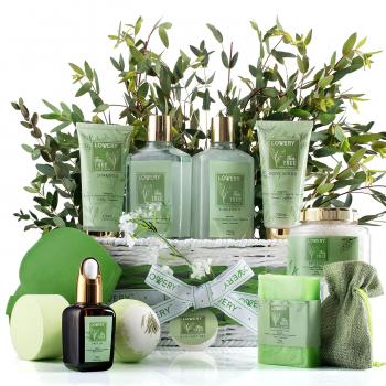 Fathers Day Gifts from Daughter, Gifts for Mothers Day, Tea Tree Bath Home Spa Set with Calming Mint Fragrance, 15pc Relaxation Gift Basket with Bath Oil, Shower Gel, Bubble Bath, Handmade Soap & More