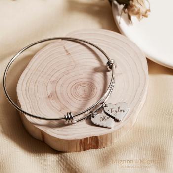 MignonandMignon Personalized Heart Bracelets for Women Handmade Custom Engraved Name Bangle - ABR-MH