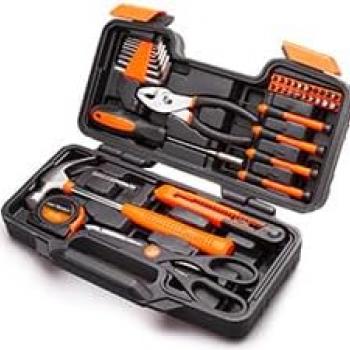 CARTMAN 39 Piece Tool Set General Household Hand Kit with Plastic Toolbox Storage Case Orange