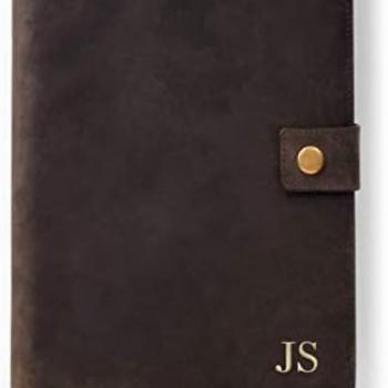 CASE ELEGANCE Full Grain Premium Leather Refillable Journal Cover with A5 Lined Notebook, Pen Loop, Card Slots, Brass Snap (Monogrammed Brown)