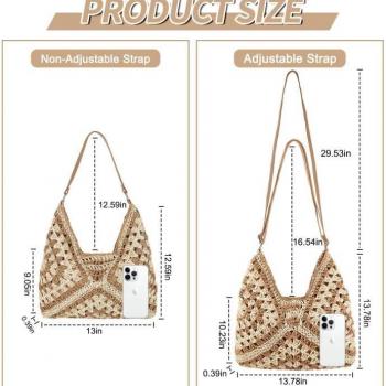 Straw Hobo Beach Bag for Women Girls, Woven Tote Bag Summer Crochet Shoulder Bag,Vintage Foldable Handbag for Travel