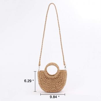 Mini Semi-circle Rattan Straw Bag, Hand-woven Women Summer Retro Beach Tote Shoulder Bag Crossbody Travel Beach Bag