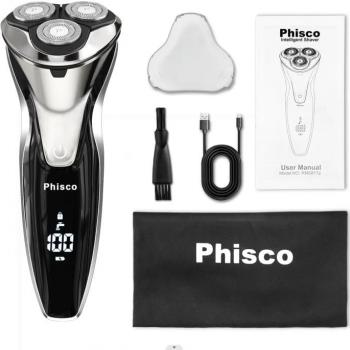 Phisco Men’s Electric Shaver: 3D Floating Heads, Dual Concave Blade Net, Auto-Grinding Blades, 9000RPM Motor for Wet/Dry Shave, IPX7 Waterproof - for Men’s Close and Safe Shaving