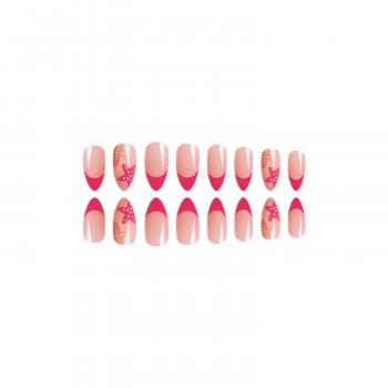 Summer Press on Nails Almond Fake Nails Colorful Glue on Nails with Design Glossy Acrylic Nails Full Cover Glossy Stick on Nails Artificial Nails for Women Girls (Pink French tip)