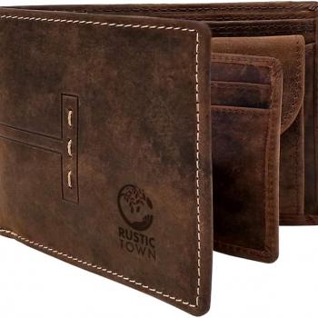 RUSTIC TOWN Full Grain Leather Wallet for Men | RFID Protecting | Handmade Vintage Bifold Travel Wallet | Slim Billfold with Credit Card Slots and Coin Pocket | Gift for Him