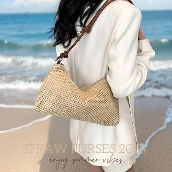 Straw Purse Beach Bag, Straw Purses for Women, Small Beach Tote Bag with Zipper, Cute Summer Crossbody Bags, Woven Handbags