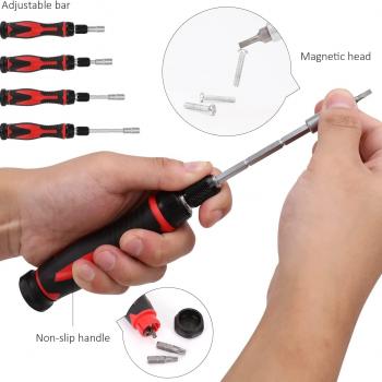 Amazon Basics 73-Piece Magnetic Ratcheting Wrench and Electronics Precision Screwdriver Set, Black/Red/Silver